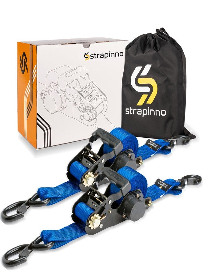 Strapinno 2PCs Retractable Ratchet Tie-Down Straps,5,000 lbs Breaking Strength - 2 in x 12 ft Heavy Duty Ratchet Strap with Safety Lock S Hooks for Motorcycles, ATVs, UTVs, Lawn Equipment & Cargo - Image 1