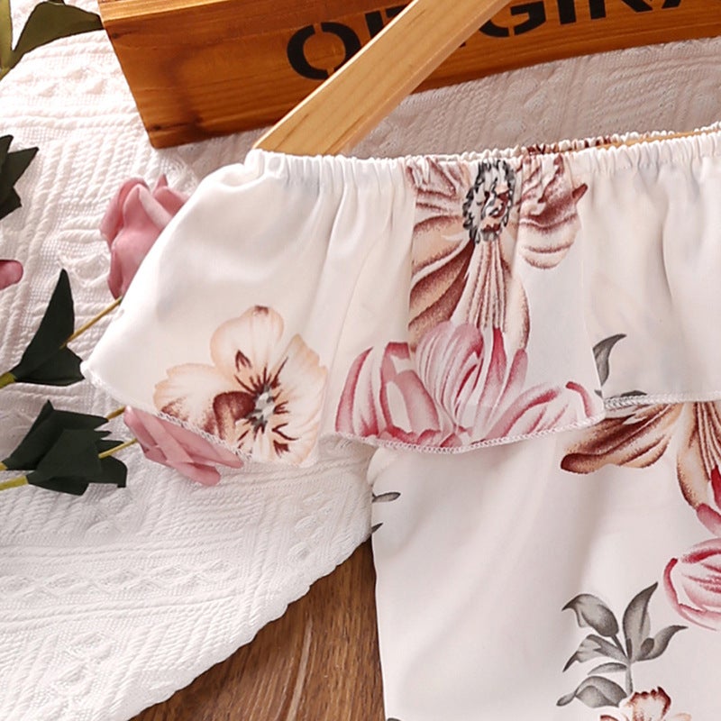 Girls Summer 2024 Outfit Floral Print Top with Long Pants Blue - Image 5