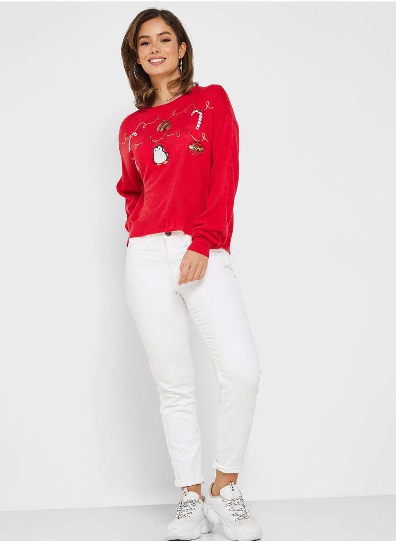 VERO MODA - Round Neck Printed Sweater - Image 1