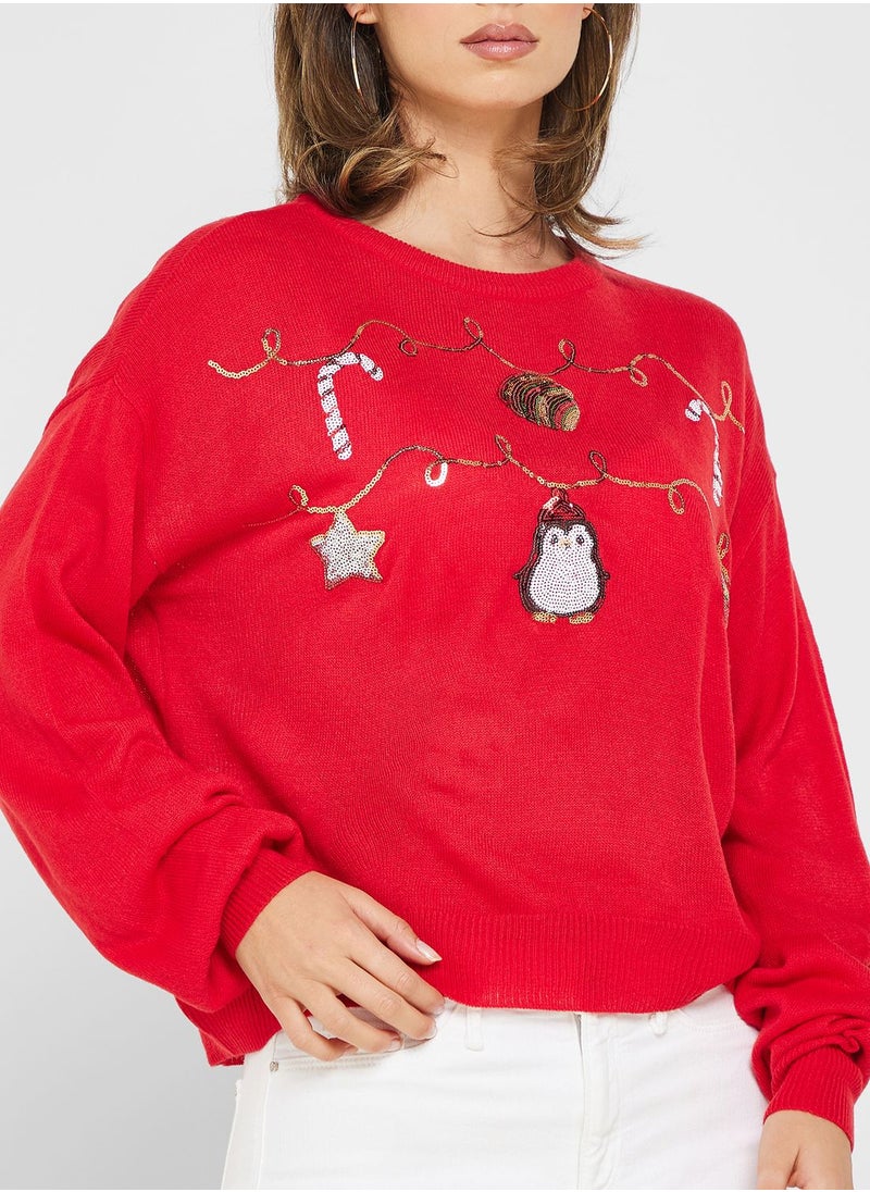 VERO MODA - Round Neck Printed Sweater - Image 1