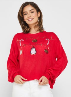 Round Neck Printed Sweater