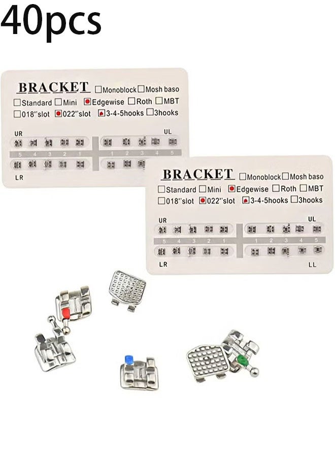 Bracket 40-piece set of orthodontic bracket edges, metal brackets upper and lower ultra-thin, Mini Edgewise 022 Hook 345 - Image 1