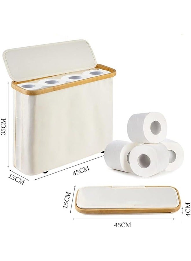 فن كوخ تخزين لفائف المرحاض ، تخزين ورق التواليت ، سلة ورق التواليت المصنوعة من الخيزران ل 12 ميجا لفات ، سلة تخزين الحمام ، البيج - Image 1