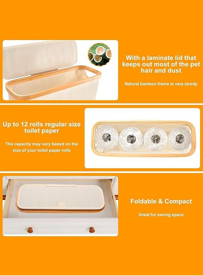 فن كوخ تخزين لفائف المرحاض ، تخزين ورق التواليت ، سلة ورق التواليت المصنوعة من الخيزران ل 12 ميجا لفات ، سلة تخزين الحمام ، البيج - Image 2