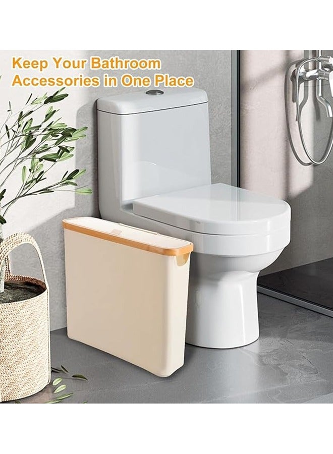 فن كوخ تخزين لفائف المرحاض ، تخزين ورق التواليت ، سلة ورق التواليت المصنوعة من الخيزران ل 12 ميجا لفات ، سلة تخزين الحمام ، البيج - Image 5