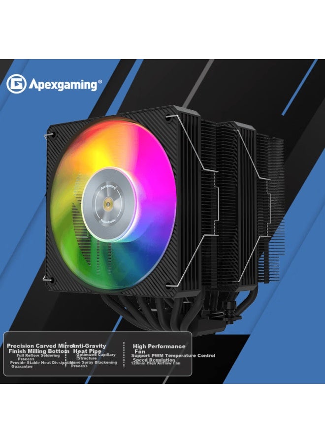Apexgaming Pd6bg Air Cooler With 6 Tubes And Direct Dual Tower Design, High-performance Pwm Fan, Supports Dual Platforms - New Product - Image 1