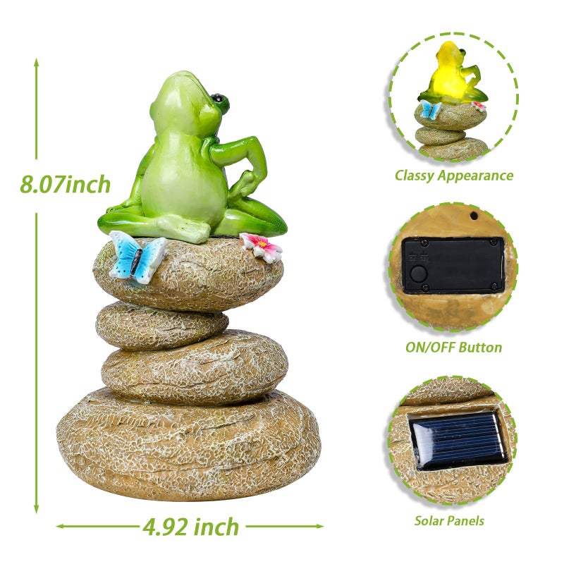 Ovewios Solar Garden Statues Outdoor Frog Decor, Garden Sculptures Stones Solar Statue Novelty Yoga Frog Figurine Decoration for Patio Yard Porch Art Home Decor - Image 4