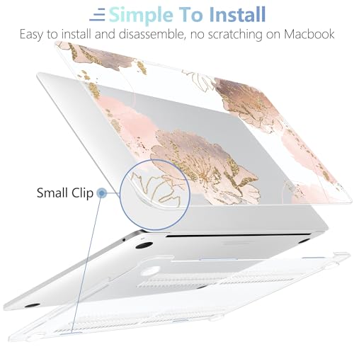 MEEgoodo for MacBook Pro Case 13 inch 2022 2021 2020 A2338 M2/M1 A2251 A2289 with Touch ID, Clear Laptop Hard Shell Case with Keyboard Webcam Cover & Trackpad Film & Type C Adapter, Pink Peony Flowers - Image 4