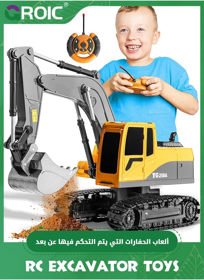 GROIC Remote Control Excavator Toy Truck RC Excavator with Metal Shovel Lights Sounds Rechargable Engineering Sand Digger Construction Vehicle Toy Gift for Boys Girls Kids & Children  - Image 1