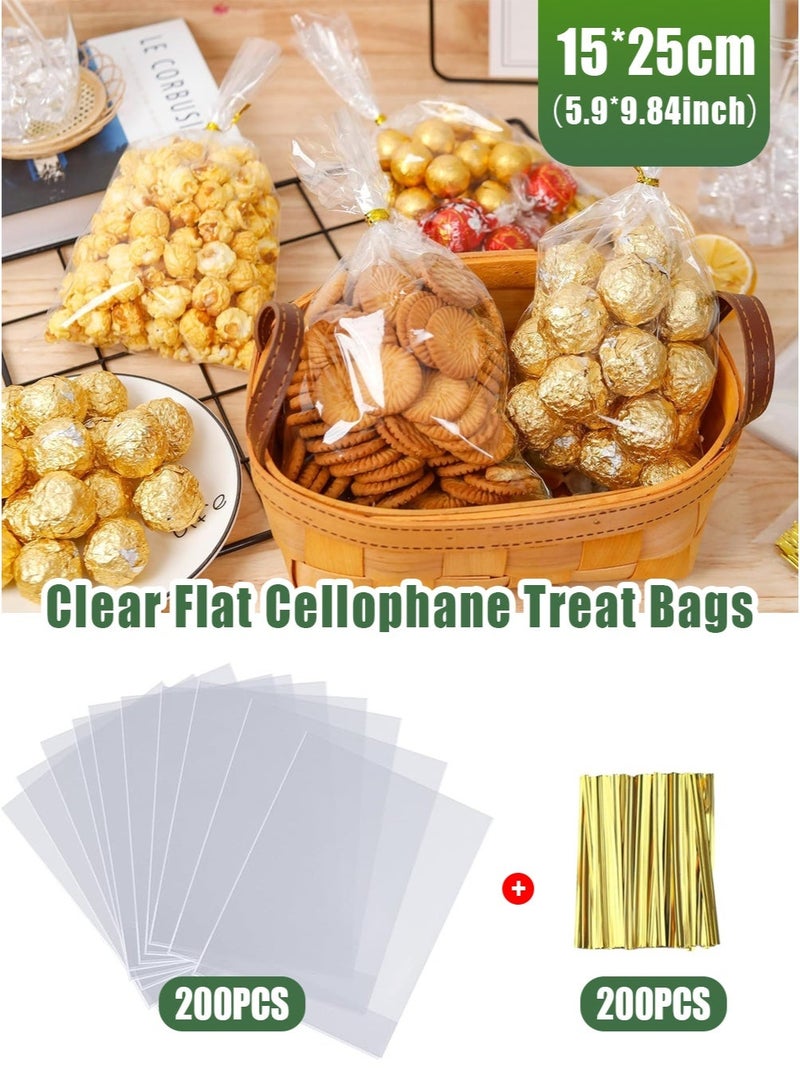 CAYGA 200PCS Clear Flat Cellophane Treat Bags, 15 x 25 cm (5.9 x 9.84 inch) – Transparent Candy Cookie Snack Packaging Bags for Party Favors, Gift Wrapping, Bakery, and DIY Crafts - Image 1