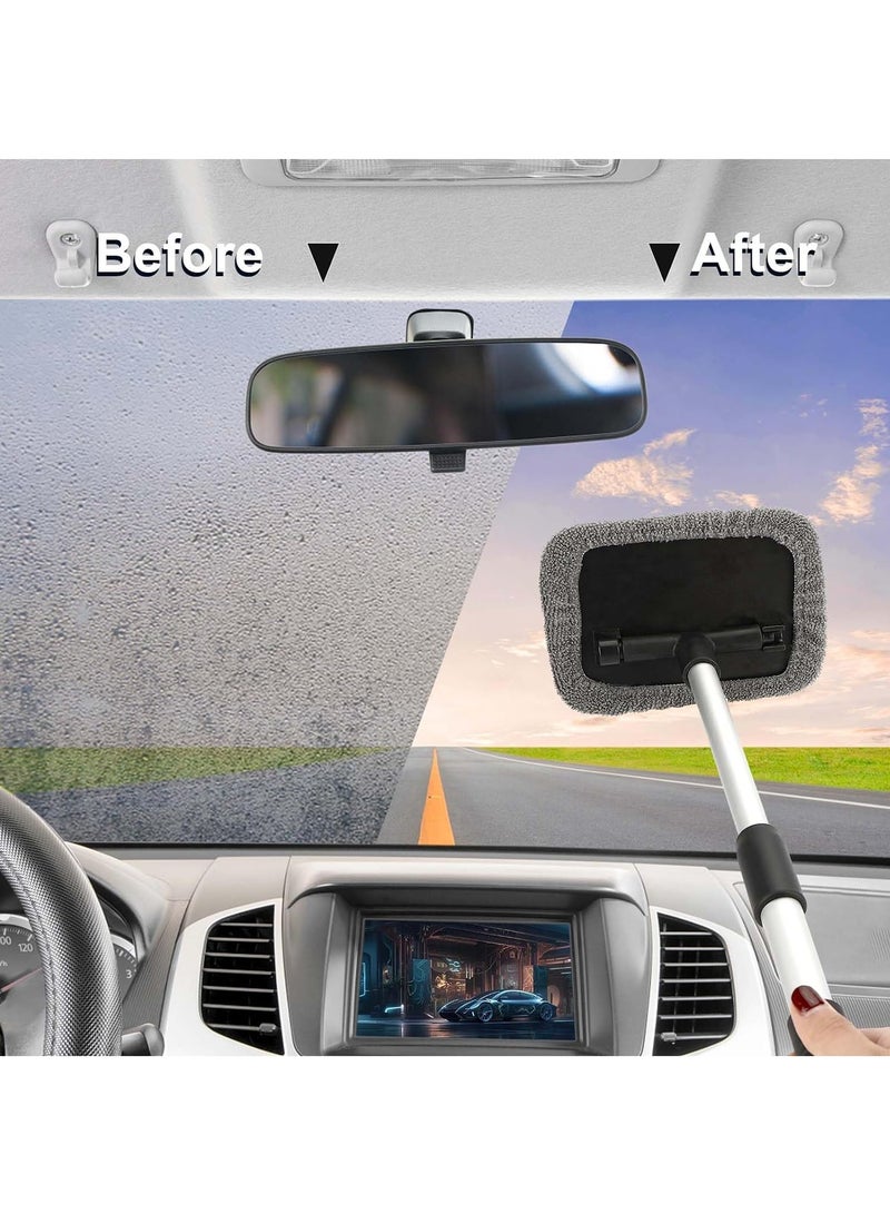 Windshield Cleaner Car Window Cleaner Auto Window Cleaning Tool with Extendable Handle 6 Reusable Microfiber Pads for Car Interior Exterior Glass Wiper Car Glass Cleaner Kit - Image 4
