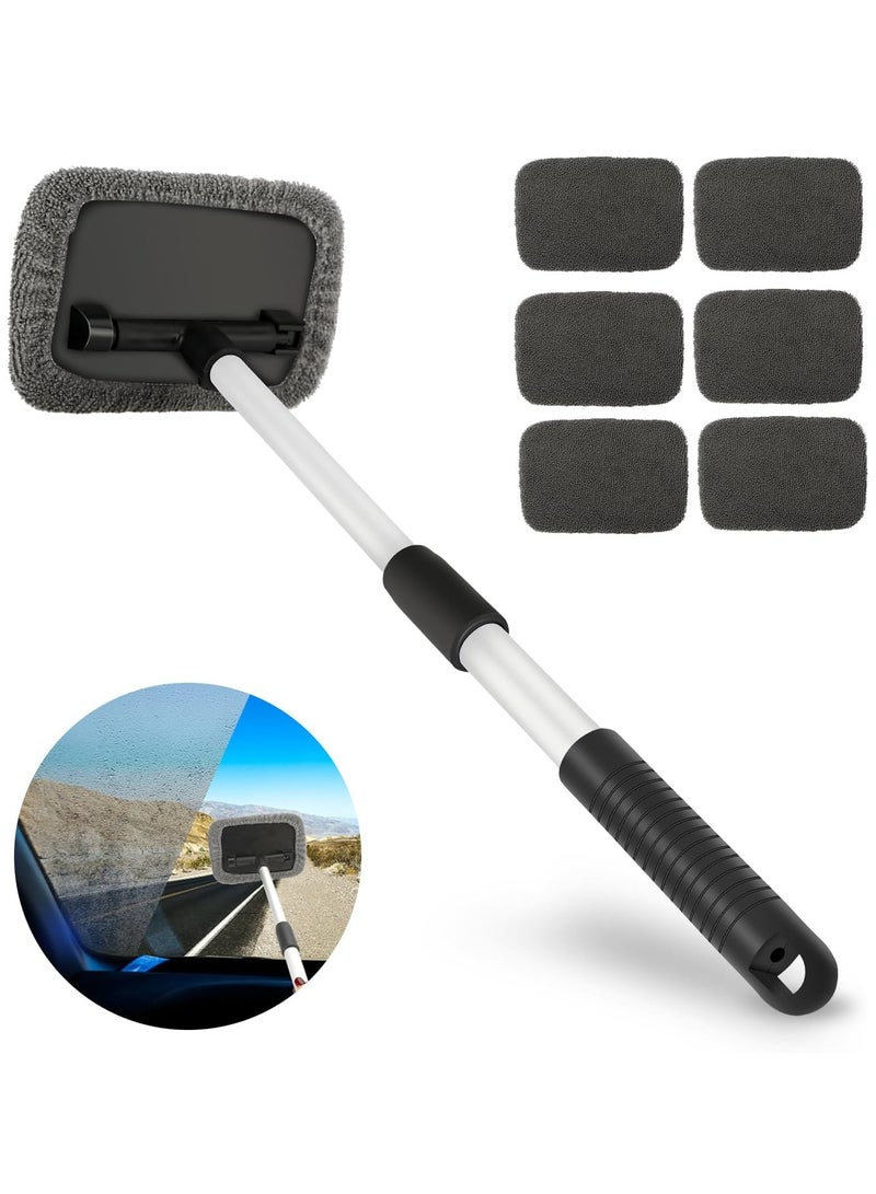 Windshield Cleaner Car Window Cleaner Auto Window Cleaning Tool with Extendable Handle 6 Reusable Microfiber Pads for Car Interior Exterior Glass Wiper Car Glass Cleaner Kit - Image 1