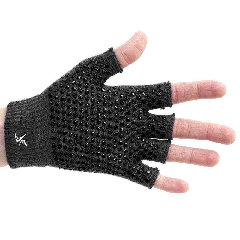 ProsourceFit Grippy Yoga Gloves, Yoga Hand Grips with Firm Fingerless Design, One Size Fits All Yoga Gloves with Grips for Women and Men, Black - Image 2