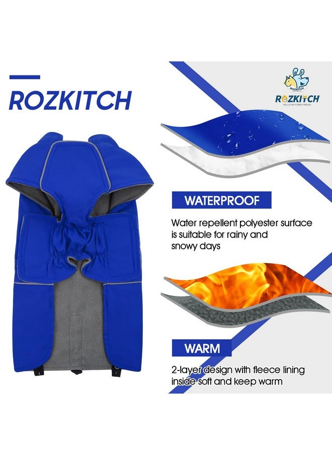 ROZKITCH - ROZKITCH Dog Raincoat Jacket Waterproof Windproof Dog Rain Jacket with Fleece Liner and Leash Hole Reflective Strip for Medium Large Dog, Adjustable Poncho Vest for Outdoor Hiking Travel Blue XL - Image 1