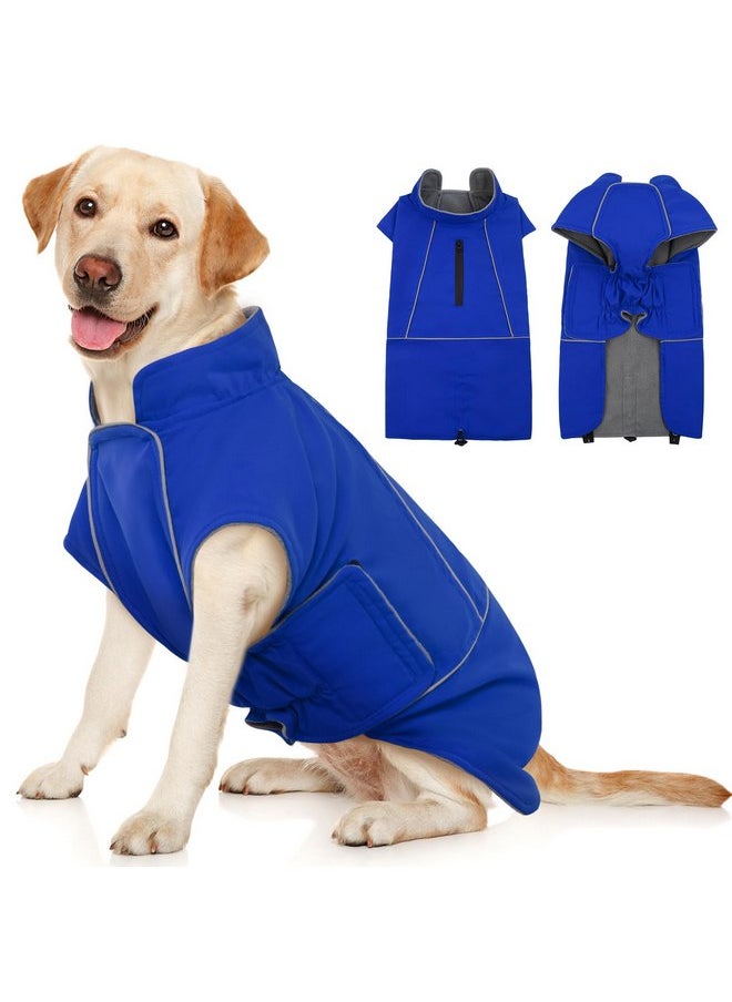 ROZKITCH - ROZKITCH Dog Raincoat Jacket Waterproof Windproof Dog Rain Jacket with Fleece Liner and Leash Hole Reflective Strip for Medium Large Dog, Adjustable Poncho Vest for Outdoor Hiking Travel Blue XL - Image 1
