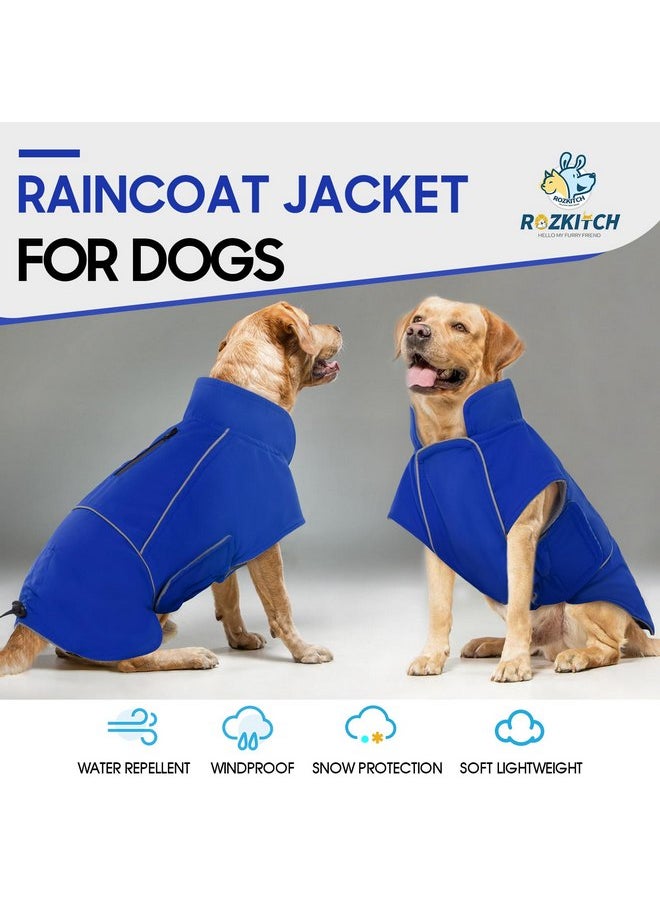 ROZKITCH - ROZKITCH Dog Raincoat Jacket Waterproof Windproof Dog Rain Jacket with Fleece Liner and Leash Hole Reflective Strip for Medium Large Dog, Adjustable Poncho Vest for Outdoor Hiking Travel Blue XL - Image 1