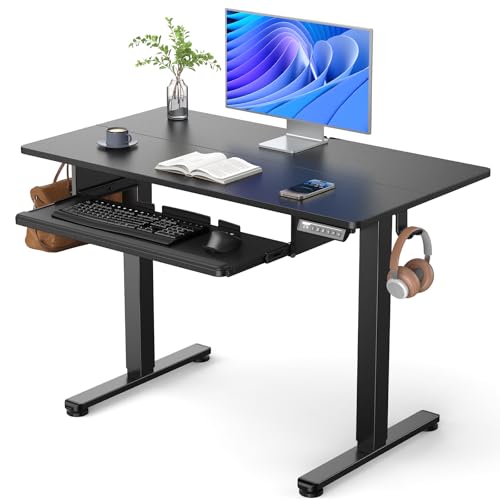 ErGear Electric Standing Desk with Keyboard Tray 44x24 Inches Adjustable Height Sit Stand Up Desk Home Office Desk Computer Workstation Black