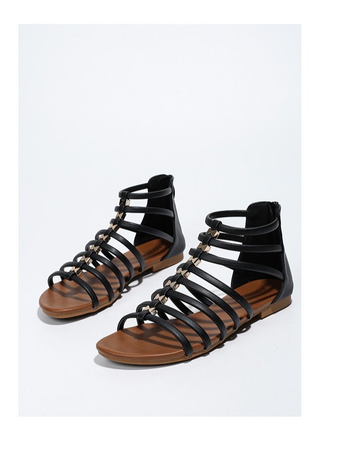 سيكيتو النساء الصيف الجديد على الشاطئ عطلة ريترو مسطحة أسفل سحاب الرومانية الصنادل - Image 1