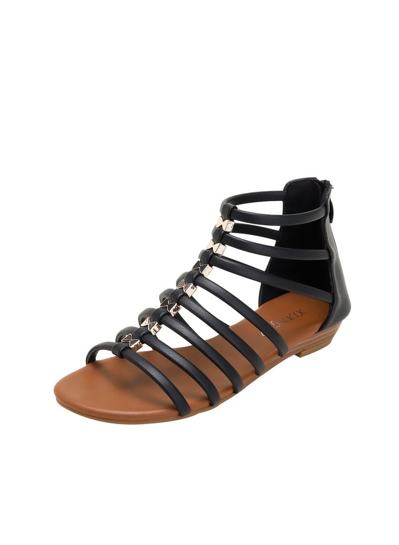 سيكيتو النساء الصيف الجديد على الشاطئ عطلة ريترو مسطحة أسفل سحاب الرومانية الصنادل - Image 2