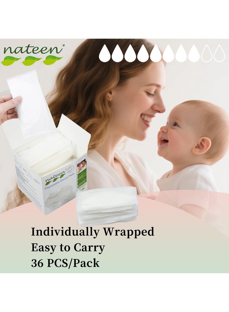 nateen وسادة صدر ناتين القابلة للاستخدام مرة واحدة، ناعمة كالحرير وجافة للغاية، وسادات رضاعة قابلة للتنفس للأمهات المرضعات، مضادة للتسرب، مريحة طوال اليوم والليل، 36 قطعة. - Image 4