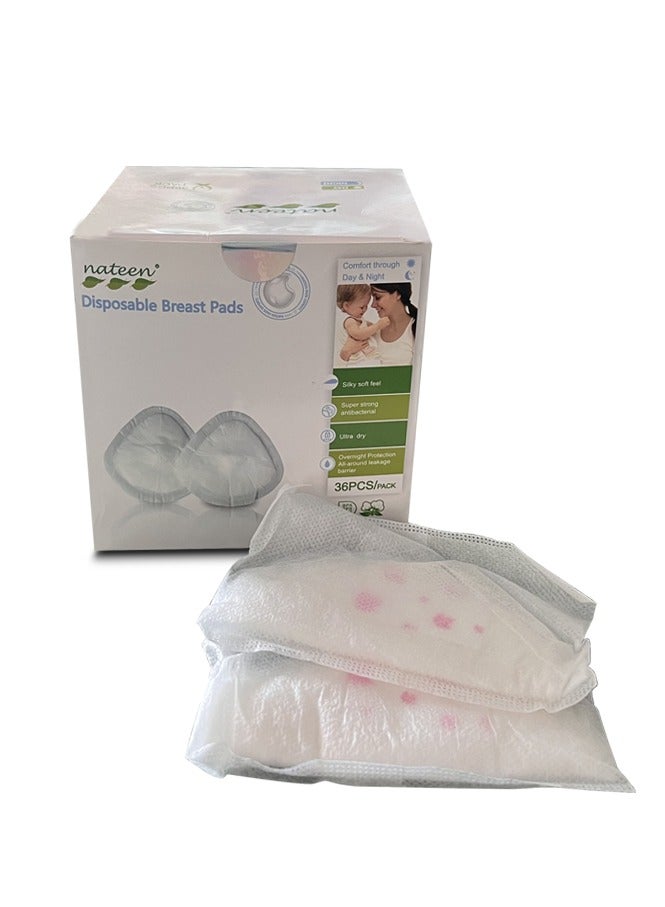 nateen وسادة صدر ناتين القابلة للاستخدام مرة واحدة، ناعمة كالحرير وجافة للغاية، وسادات رضاعة قابلة للتنفس للأمهات المرضعات، مضادة للتسرب، مريحة طوال اليوم والليل، 36 قطعة. - Image 2