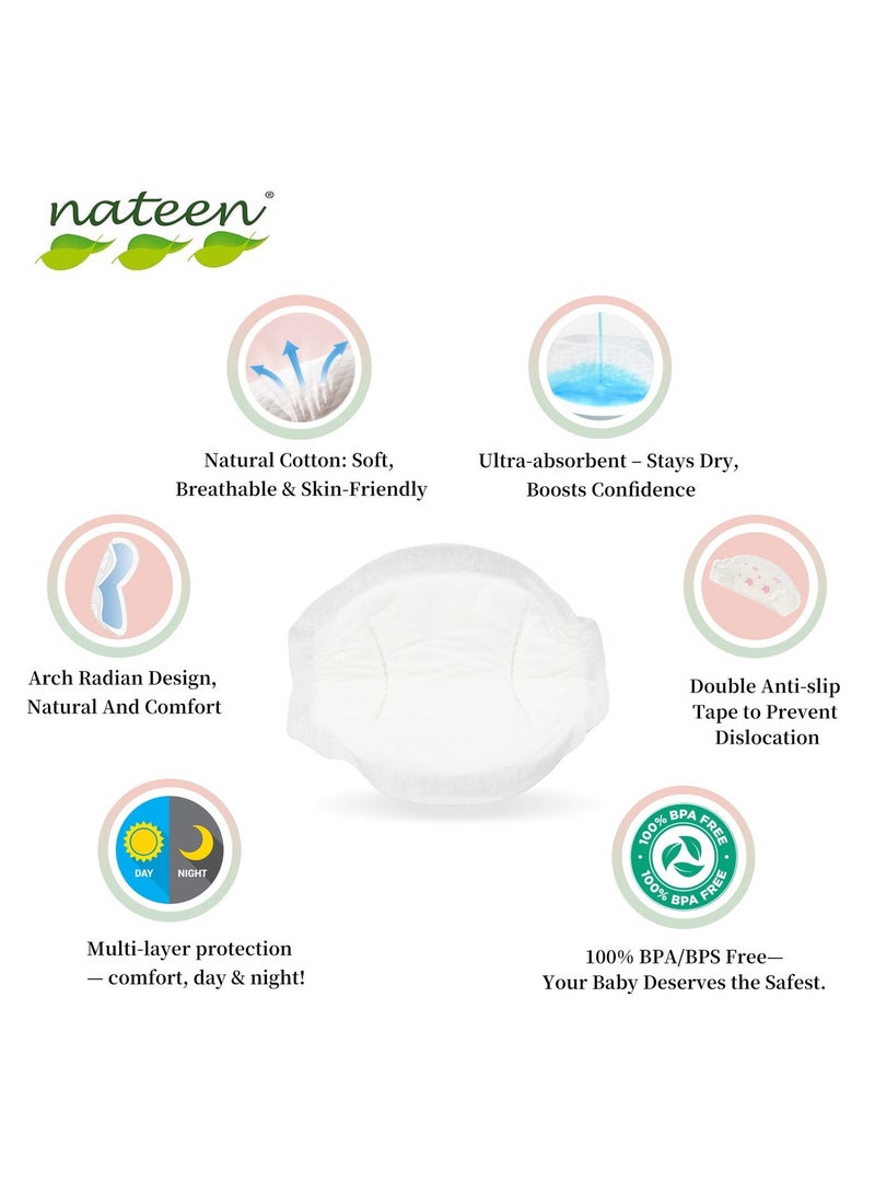 nateen وسادة صدر ناتين القابلة للاستخدام مرة واحدة، ناعمة كالحرير وجافة للغاية، وسادات رضاعة قابلة للتنفس للأمهات المرضعات، مضادة للتسرب، مريحة طوال اليوم والليل، 36 قطعة. - Image 2