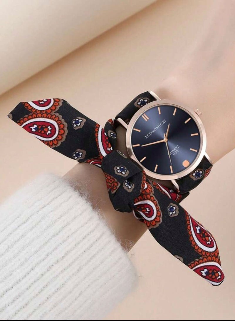 ECONOMICXI Casual Watch For Women With Colored Fabric Strap - Image 1