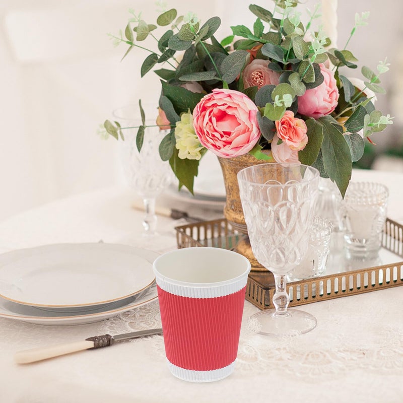 Red Double Layer Corrugated Paper Cups 20pcs Insulated Disposable Cups For Wedding Party - Image 4