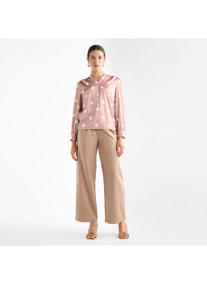FAV All-Over Polka Dot Print V-neck Top with Long Sleeves  - Image 2