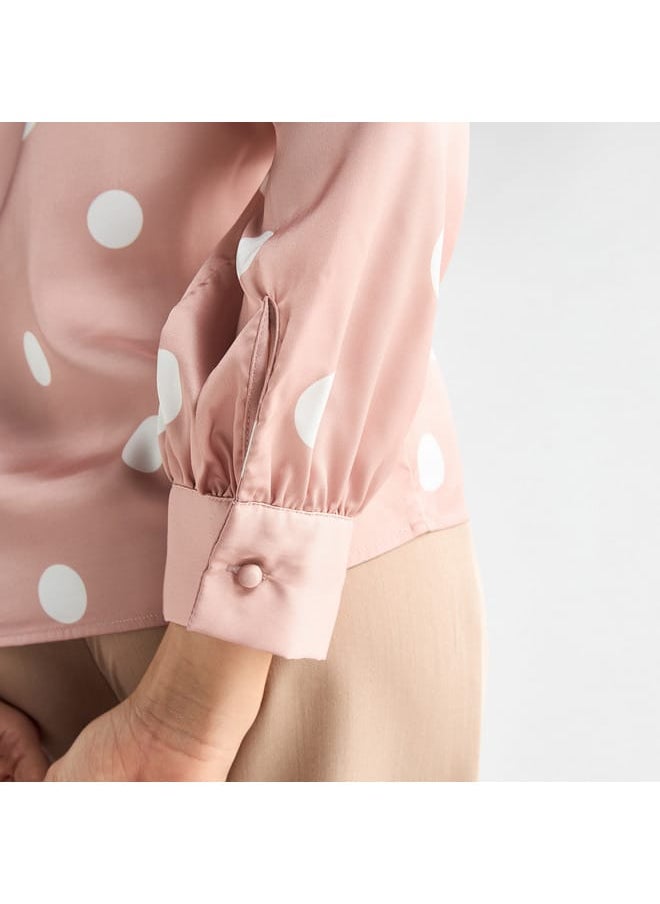 FAV All-Over Polka Dot Print V-neck Top with Long Sleeves  - Image 4