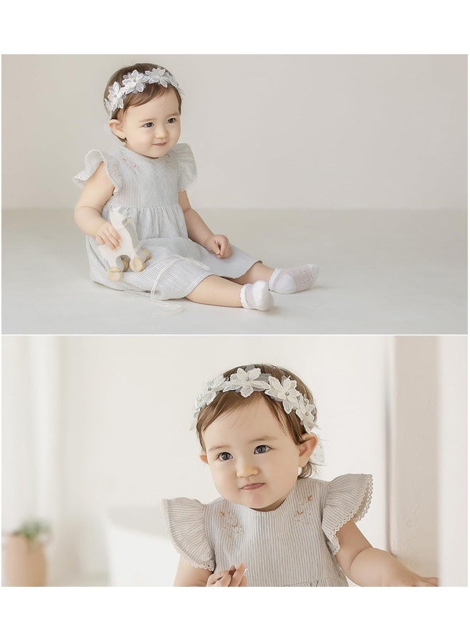 Baby Girls Flower Headbands Cute Kids Christening Headband Soft Lace Hairbands Floral Crown Newborn Infant Toddlers Hair Accessories for Birthday Party Photography White Rhinestones Pearl - Image 3