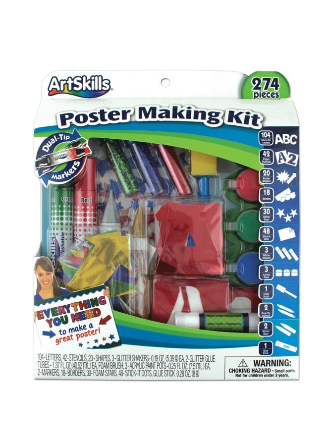 ArtSkills Poster Making Kit Arts and Crafts Supplies Includes Washable Markers, Stencils, Letters, Glitter, Glue, and More, 274 Pieces, Multi-Colored - Image 1