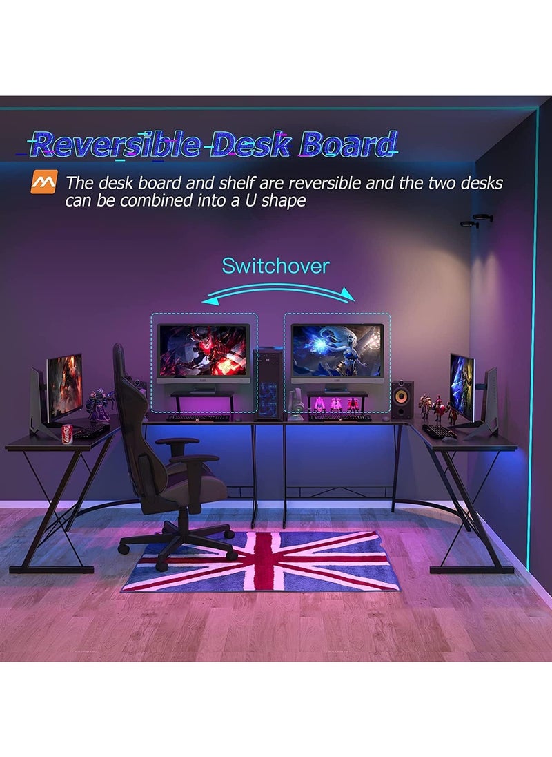 L-Shaped Gaming Table Computer Corner Desk, L Shaped Home Office Desk, Large Gaming Desk Sturdy Writing Desk Writing Workstation, Simple Modern Gaming Desk (Black, 51inch)