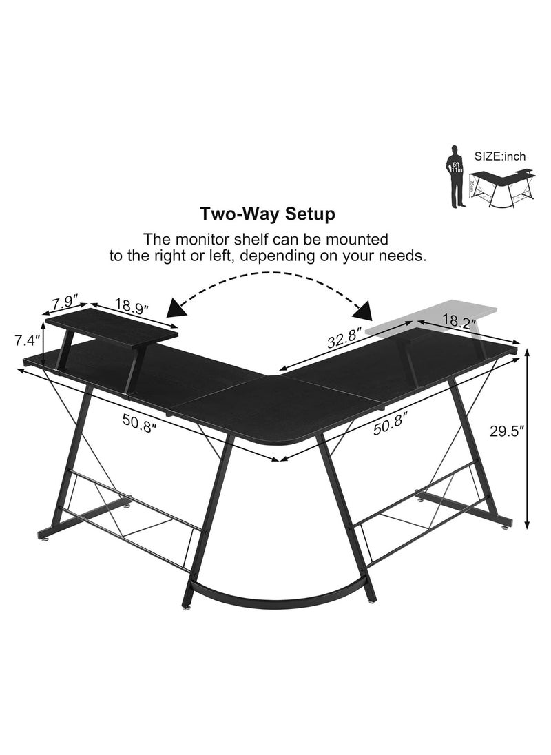 L-Shaped Gaming Table Computer Corner Desk, L Shaped Home Office Desk, Large Gaming Desk Sturdy Writing Desk Writing Workstation, Simple Modern Gaming Desk (Black, 51inch)
