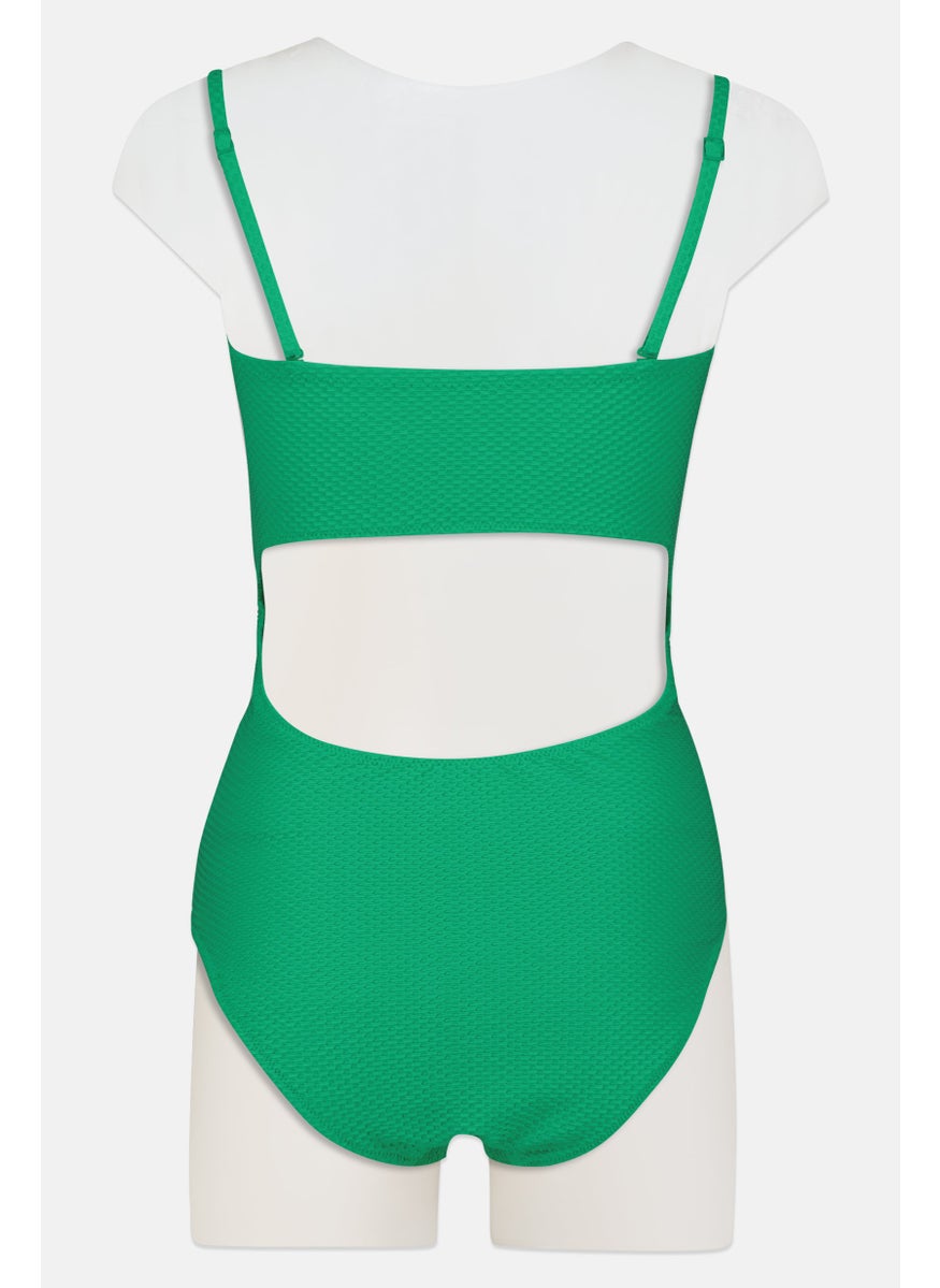Aerie Women Textured One Piece Swimwear, Green  - Image 2