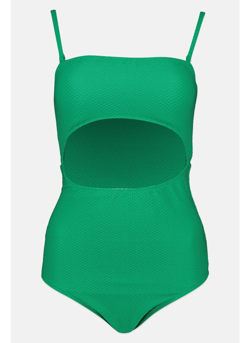 Aerie Women Textured One Piece Swimwear, Green  - Image 1