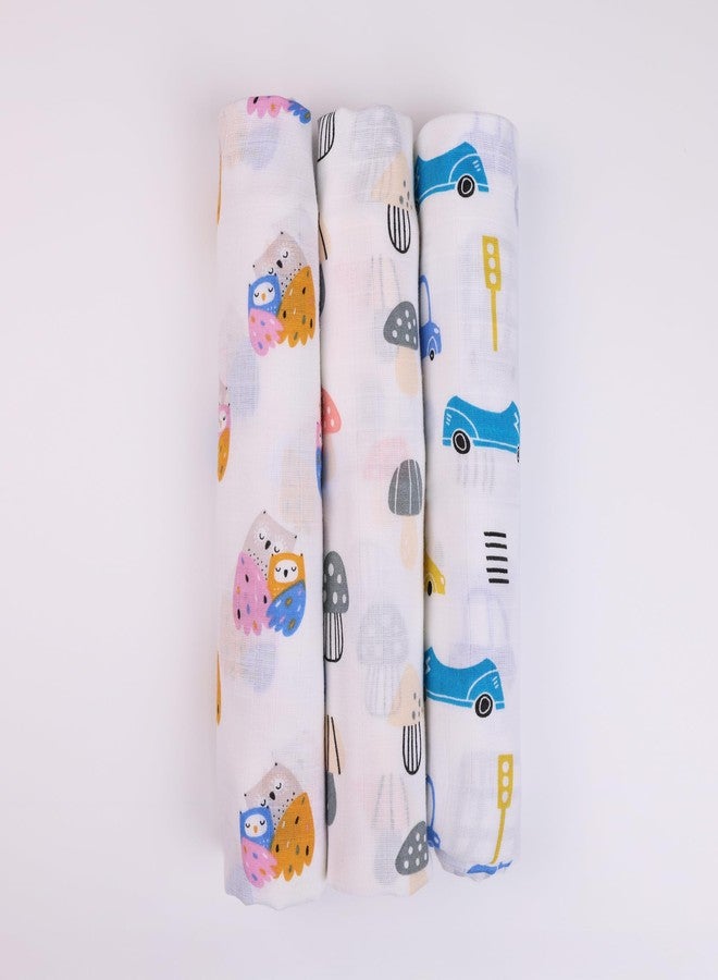 Just Bumm 100% Organic Cotton Muslin Swaddle for Newborn Babies - 98x98 cm, Soft, Breathable, Lightweight Swaddle Wraps for Babies Pack of 3 (Little Explorers) - Image 1