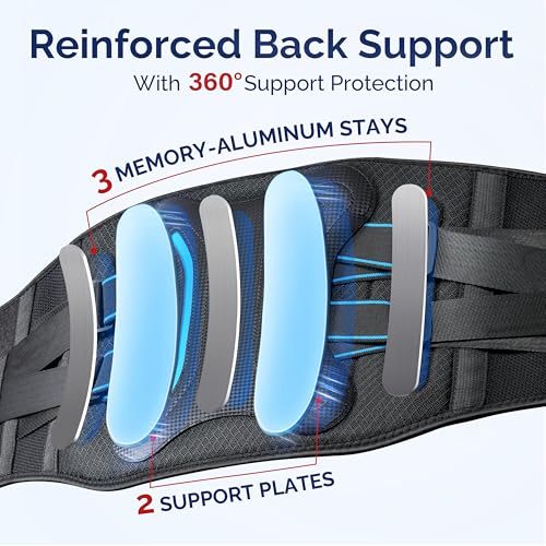 FEATOL Lower Back Brace with 5 Reinforced Stays for Women and Men, Adjustable Snug-Fit Lumbar Support Belt for Work, Size 3XL, Waist 48.4"-53.1" - Image 2