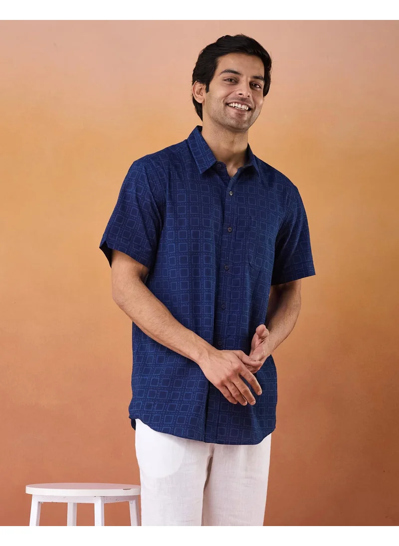 Fabindia Indigo Cotton Dabu Printed Shirt