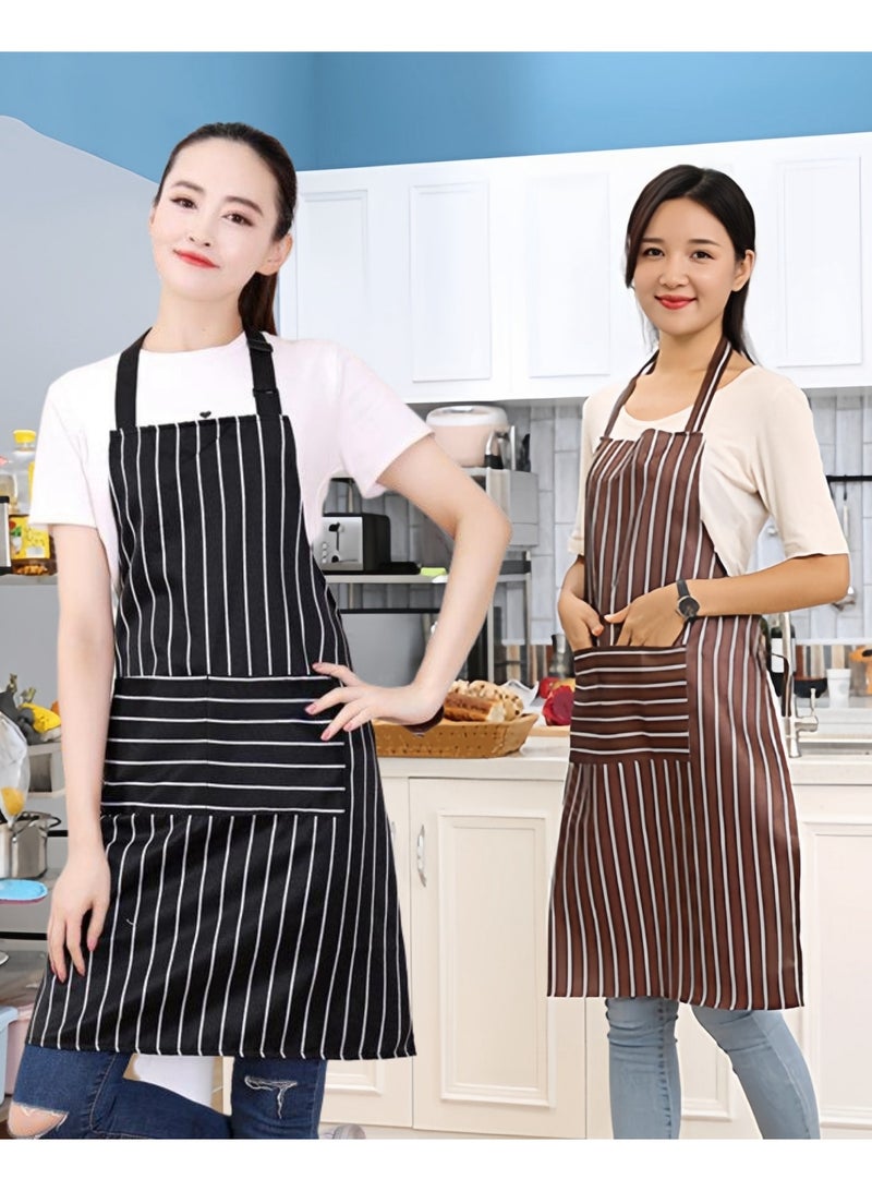 DRAVEN - GG Aprons for Women Men, 2 Pack Adjustable Waterproof kitchen Bib with 2 Pockets, for BBC Chef Cooking Grilling Waitress Work, Brown Black Apron, Machine Washable & Durable - Image 1