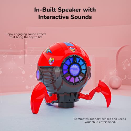 Mirana Space Octopus Bump & Go Musical Toy for Kids – AA Battery Powered – 360 Rotation and Auto Direction Change - Inbuilt Speakers & RGB Lights – Gift for Boys & Girls 1+ Years (Red) - Image 3