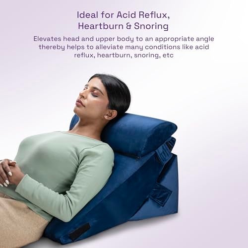 Wakefit Wedge Cushion | 1 Year Warranty | Back Support Pillow for Bed, Memory Foam Leg Pillow with Headrest for Sitting, Acid Reflux & Sleeping | Dark Blue - Image 5