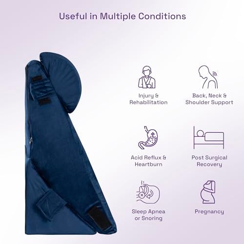 Wakefit Wedge Cushion | 1 Year Warranty | Back Support Pillow for Bed, Memory Foam Leg Pillow with Headrest for Sitting, Acid Reflux & Sleeping | Dark Blue - Image 2