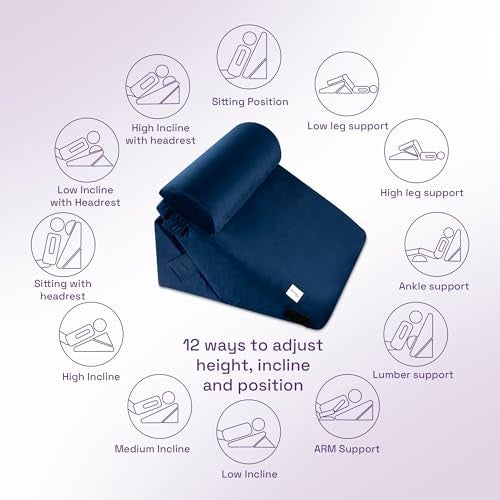 Wakefit Wedge Cushion | 1 Year Warranty | Back Support Pillow for Bed, Memory Foam Leg Pillow with Headrest for Sitting, Acid Reflux & Sleeping | Dark Blue - Image 3