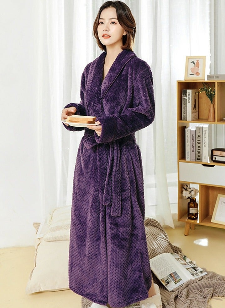 إسكدنيا جنس واحد الشتاء طويل سميكة اللباس الليلي المرجان الصوف رداء حمام بيجاما أرجواني - Image 1