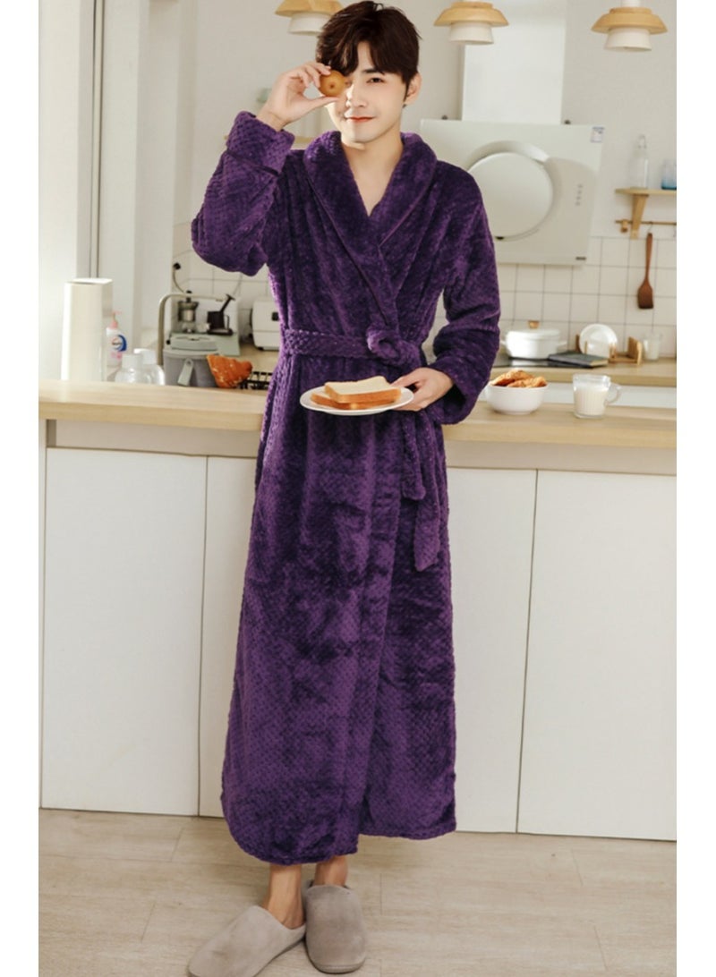 إسكدنيا جنس واحد الشتاء طويل سميكة اللباس الليلي المرجان الصوف رداء حمام بيجاما أرجواني - Image 2