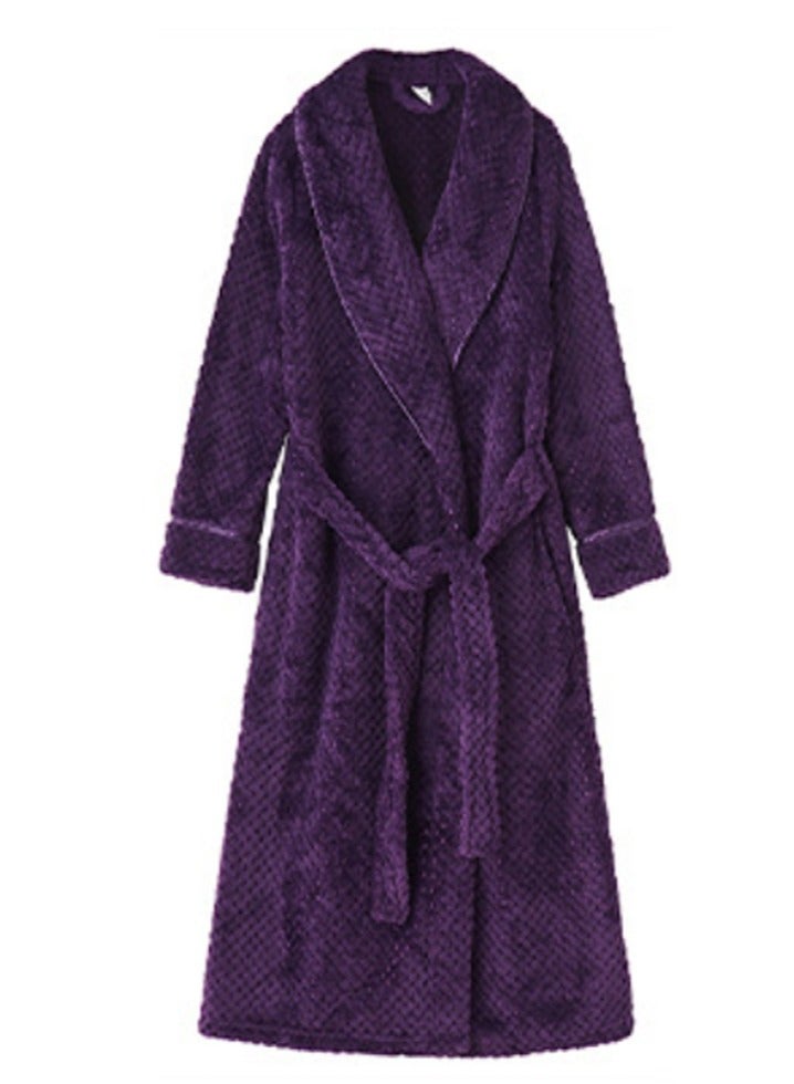 إسكدنيا جنس واحد الشتاء طويل سميكة اللباس الليلي المرجان الصوف رداء حمام بيجاما أرجواني - Image 3