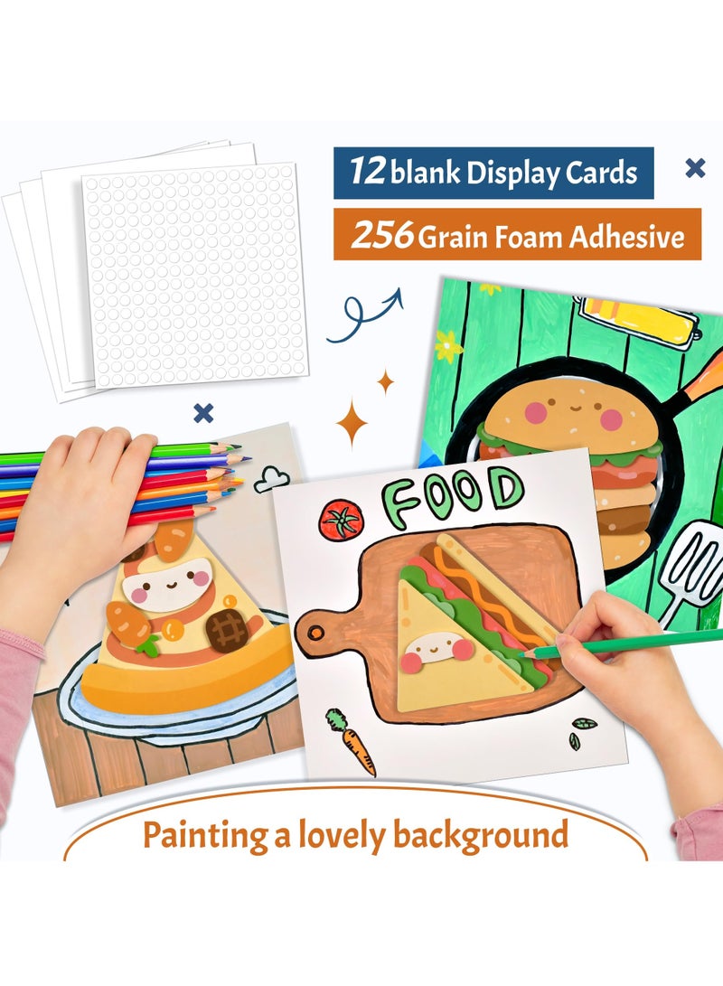 بطاقات لاصقة ثلاثية الأبعاد نشاط فني للأطفال المرح مع الأطعمة DIY Craft ملصق بطاقة خربش ملصق الفن للأطفال مجموعات الحرف اليدوية هدايا لمرحلة ما قبل المدرسة طفل بنين بنات للحرف اليدوية لوازم الفصول الدراسية