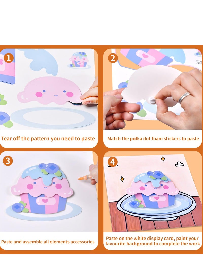 بطاقات لاصقة ثلاثية الأبعاد نشاط فني للأطفال المرح مع الأطعمة DIY Craft ملصق بطاقة خربش ملصق الفن للأطفال مجموعات الحرف اليدوية هدايا لمرحلة ما قبل المدرسة طفل بنين بنات للحرف اليدوية لوازم الفصول الدراسية