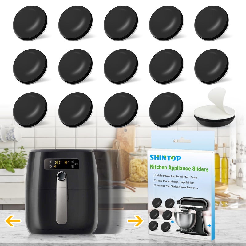 Shintop Kitchen Appliance Sliders 16pcs Self Adhesive Small Appliance Sliders Easy Mover Space Saving Home Must Have Gadgets for Countertop Coffee Maker Air Fryer Black